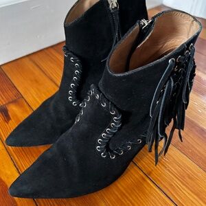 Iro Black suede Western boots with fringe